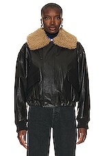Lemaire Shearling Leather Blouson Jacket in Dark Chocolate, view 2, click to view large image.