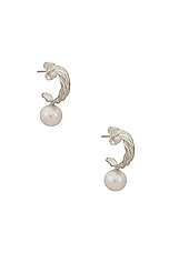 Loren Stewart Lanyard Pearl Hoop Earrings in Sterling Silver & Freshwater Pearl, view 1, click to view large image.
