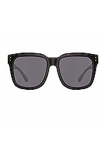 Linda Farrow Freya Sunglasses in Black, Yellow Gold & Grey, view 1, click to view large image.