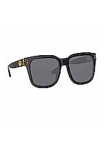 Linda Farrow Freya Sunglasses in Black, Yellow Gold & Grey, view 2, click to view large image.