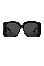 Linda Farrow Sierra Square Sunglasses in Black, view 1, click to view large image.