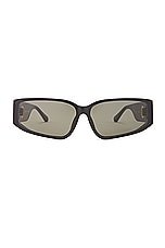 Linda Farrow Alexis Sunglasses in Black, Yellow Gold, & Grey, view 1, click to view large image.
