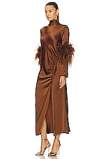 Lapointe Doubleface Satin Bias Tab Slit Ostrich Dress in Umber, view 3, click to view large image.