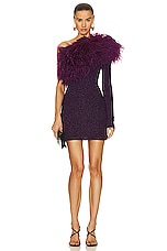Lapointe Textured Metallic Jersey One Shoulder Ostrich Dress in Amethyst, view 1, click to view large image.