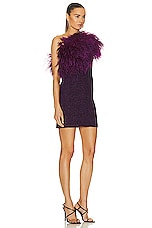 Lapointe Textured Metallic Jersey One Shoulder Ostrich Dress in Amethyst, view 2, click to view large image.