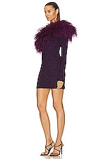 Lapointe Textured Metallic Jersey One Shoulder Ostrich Dress in Amethyst, view 3, click to view large image.
