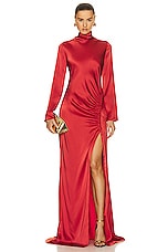 Lapointe Doubleface Satin Bias Tab Slit Gown in Carnelian, view 1, click to view large image.