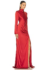 Lapointe Doubleface Satin Bias Tab Slit Gown in Carnelian, view 2, click to view large image.