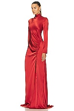 Lapointe Doubleface Satin Bias Tab Slit Gown in Carnelian, view 3, click to view large image.