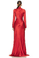Lapointe Doubleface Satin Bias Tab Slit Gown in Carnelian, view 4, click to view large image.