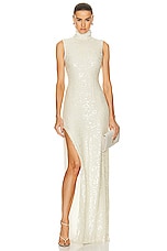 Lapointe Sequin Viscose High Neck Sleeveless Gown in Cream, view 1, click to view large image.