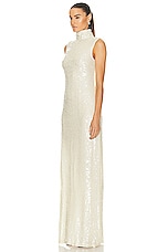 Lapointe Sequin Viscose High Neck Sleeveless Gown in Cream, view 3, click to view large image.