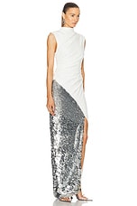 Lapointe Matte Crepe Sleeveless Draped Maxi Dress W Sequin in White, view 2, click to view large image.
