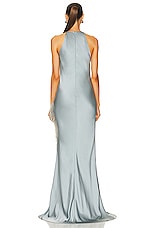 Lapointe Doubleface Satin Halter Cowl Neck Ostrich Gown in Dove, view 4, click to view large image.
