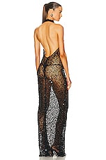 Lapointe Net Mesh Sequin Halter Open Back Gown in Black, view 3, click to view large image.