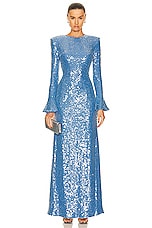 Lapointe Sequin Viscose Flare Sleeve Maxi Dress in Sky Blue, view 1, click to view large image.