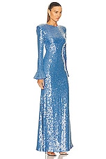 Lapointe Sequin Viscose Flare Sleeve Maxi Dress in Sky Blue, view 2, click to view large image.