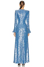 Lapointe Sequin Viscose Flare Sleeve Maxi Dress in Sky Blue, view 3, click to view large image.