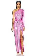 Lapointe Coated Jersey One Shoulder Draped Maxi Dress in Hibiscus, view 1, click to view large image.