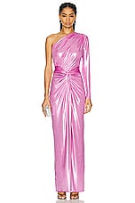 Lapointe Coated Jersey One Shoulder Draped Maxi Dress in Hibiscus, view 2, click to view large image.