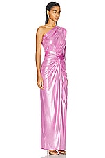 Lapointe Coated Jersey One Shoulder Draped Maxi Dress in Hibiscus, view 3, click to view large image.
