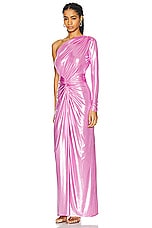Lapointe Coated Jersey One Shoulder Draped Maxi Dress in Hibiscus, view 4, click to view large image.