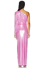 Lapointe Coated Jersey One Shoulder Draped Maxi Dress in Hibiscus, view 5, click to view large image.