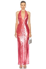 Lapointe Sheer Sequin Deep V Neck Gown in Lotus, view 1, click to view large image.