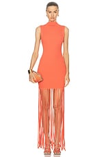 Lapointe Crepe Matte Viscose Ribbed Fringe Dress in Hot Coral, view 1, click to view large image.