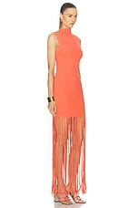 Lapointe Crepe Matte Viscose Ribbed Fringe Dress in Hot Coral, view 2, click to view large image.