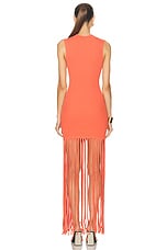 Lapointe Crepe Matte Viscose Ribbed Fringe Dress in Hot Coral, view 3, click to view large image.