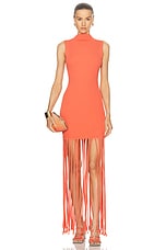 Lapointe Crepe Matte Viscose Ribbed Fringe Dress in Hot Coral, view 4, click to view large image.