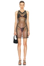 Lapointe Rhinestone Mesh Halter Cowl Neck Mini Dress in Black Iridescent, view 1, click to view large image.