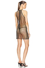Lapointe Rhinestone Mesh Halter Cowl Neck Mini Dress in Black Iridescent, view 3, click to view large image.
