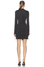 Lapointe Lightweight Jersey Long Sleeve Draped Ostrich Mini Dress in Cacao, view 4, click to view large image.