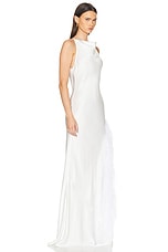 Lapointe Doubleface Satin Ostrich Halter Cowl Neck Gown in White, view 2, click to view large image.