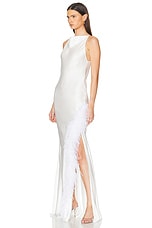 Lapointe Doubleface Satin Ostrich Halter Cowl Neck Gown in White, view 3, click to view large image.