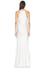 Lapointe Doubleface Satin Ostrich Halter Cowl Neck Gown in White, view 4, click to view large image.