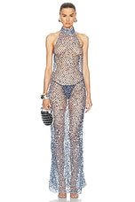 Lapointe Net Mesh Sequin Halter Open Back Gown in Cloud, view 1, click to view large image.