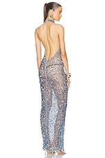 Lapointe Net Mesh Sequin Halter Open Back Gown in Cloud, view 3, click to view large image.