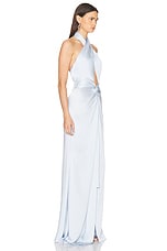 Lapointe Doubleface Satin Criss Cross Halter Cut Out Gown in Cloud, view 3, click to view large image.
