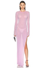 Lapointe Sheer Metallic Long Sleeve Crewneck Dress in Metallic Lotus, view 1, click to view large image.