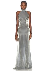 Lapointe Metallic Organza Halter Open Back Gown in Steel, view 1, click to view large image.