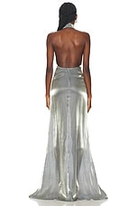 Lapointe Metallic Organza Halter Open Back Gown in Steel, view 3, click to view large image.