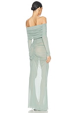 Lapointe Mesh Off The Shoulder Gown in Cyan, view 3, click to view large image.