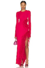 Lapointe High Shine Viscose Cut Out Ostrich Dress in Cerise, view 1, click to view large image.