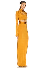 Lapointe Lightweight Jersey Wrap Front Long Sleeve Dress in Mustard, view 2, click to view large image.
