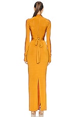 Lapointe Lightweight Jersey Wrap Front Long Sleeve Dress in Mustard, view 3, click to view large image.