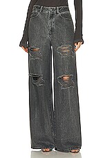 Lapointe Washed Denim Distressed High Waist Jean in Steel, view 1, click to view large image.