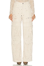 Lapointe Distressed Denim Ultra Cargo in Ecru, view 1, click to view large image.